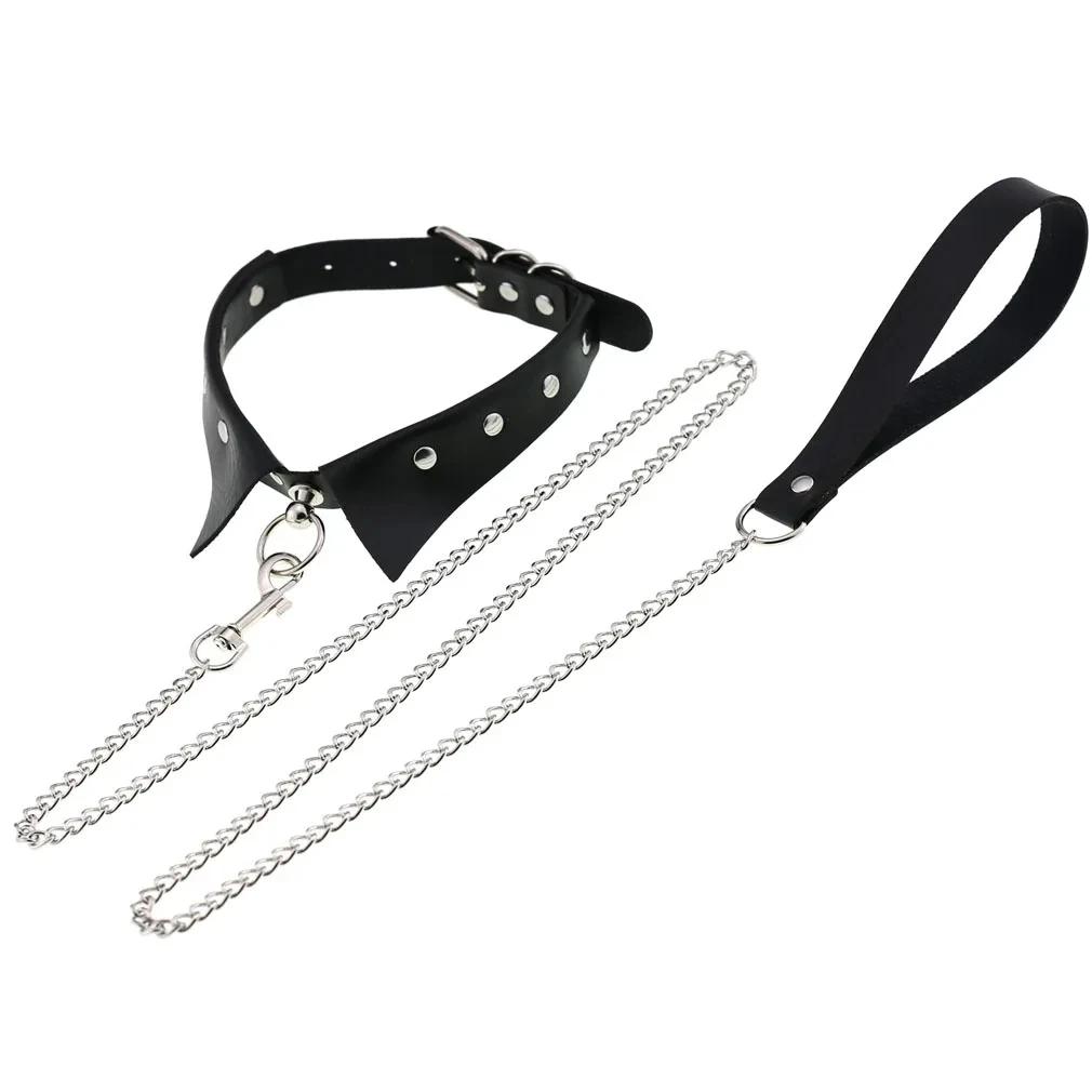 Adult Neck Collar Bondage Chain Slave Leash Steel Chain Dog Chain Neck Collars Sex Toys For Woman Man Couples Flirting Toys