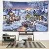 HD-Christmas Snowy Landscape Tapestry with Carriage – Bohemian Winter Wall Hanging for Living Room, Bedroom Holiday Home Decor