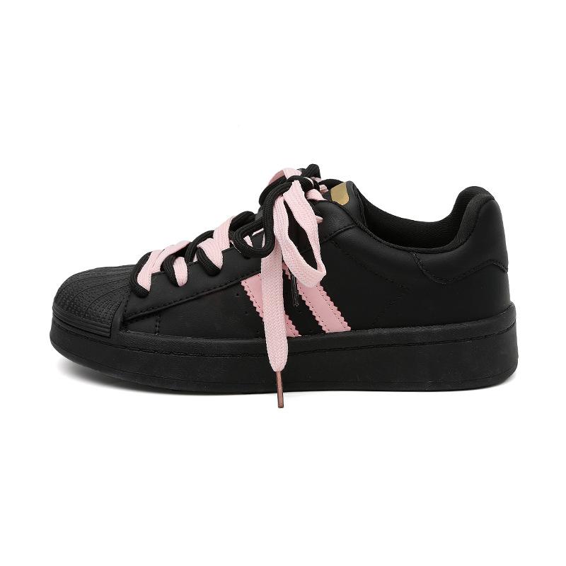 

Shell head small board shoes black pink pair of shoelaces small white shoes fashion trend low top Korean versatile classic student women s shoes 40