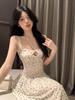 French High Waist Polka Dot Spaghetti Strap Maxi Dress for Women: A-line Summer Beach Vacation Style