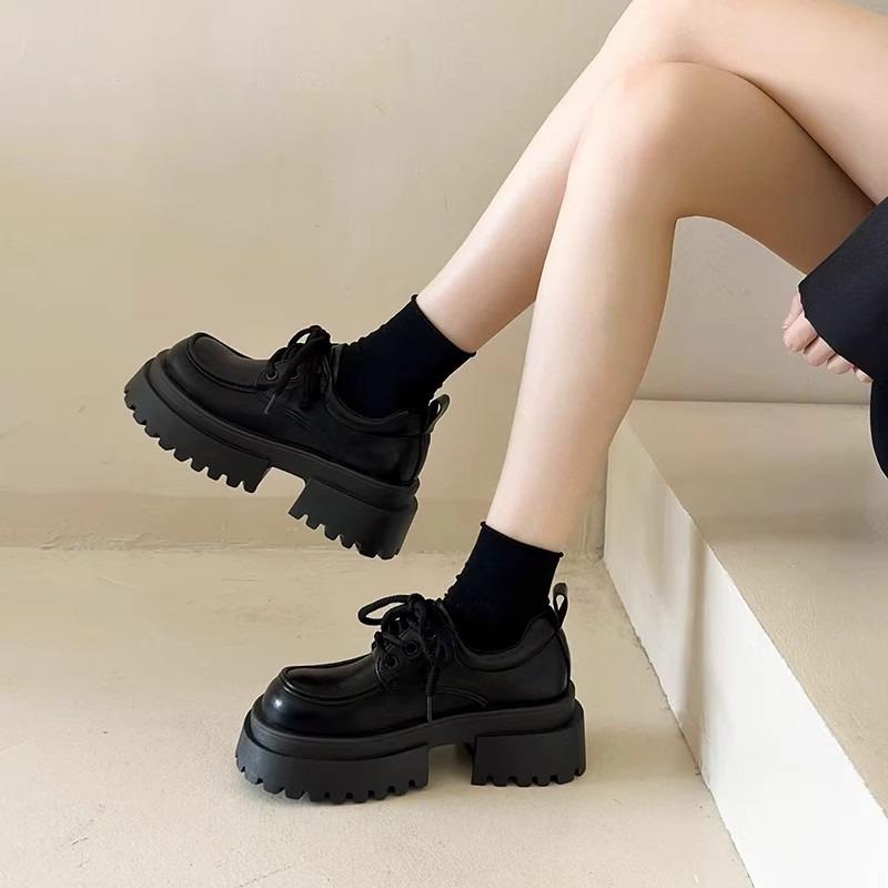 Cowhide version~ thick-soled genuine leather small leather shoes women's retro heightening muffin shoes thick heel loafer single shoes women's shoes