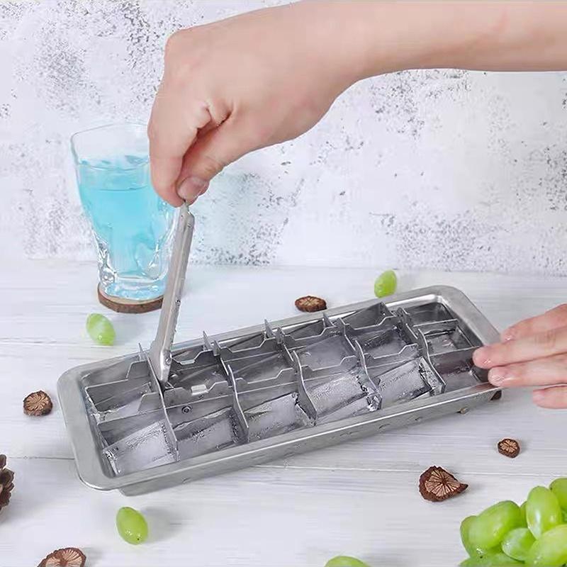 Stainless Steel Ice Cube Trays For Freezer, Metal Ice Tray With Lever, Vintage Inspired Icecube Tray