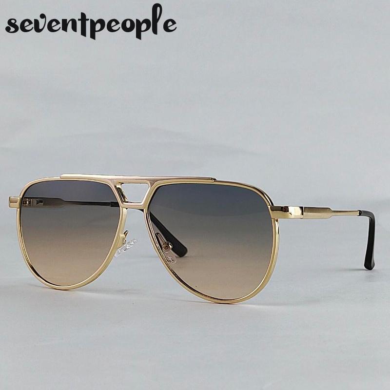 Steampunk Pilot Oval Sunglasses Men Luxury Brand Vintage Punk Metal Outdoor Sun Glasses For Male Trendy Double Beam Shades