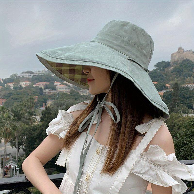 WTEMPO Wide Brim Sunscreen Bucket Hats Lace Up UV Protection Basin Hats Women Outdoor Travel Beach Sun Hats