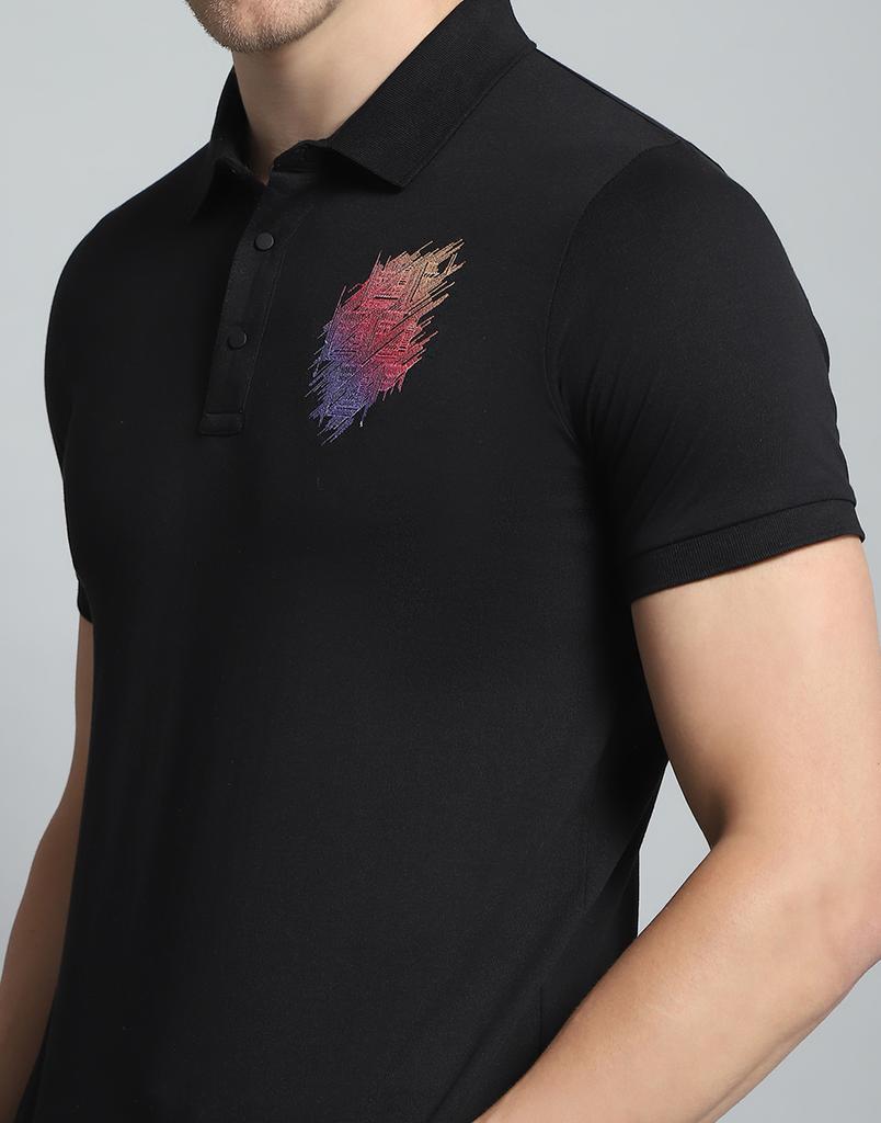 Monte Carlo Mens Printed Black Collar Neck Half Sleeve T-Shirt