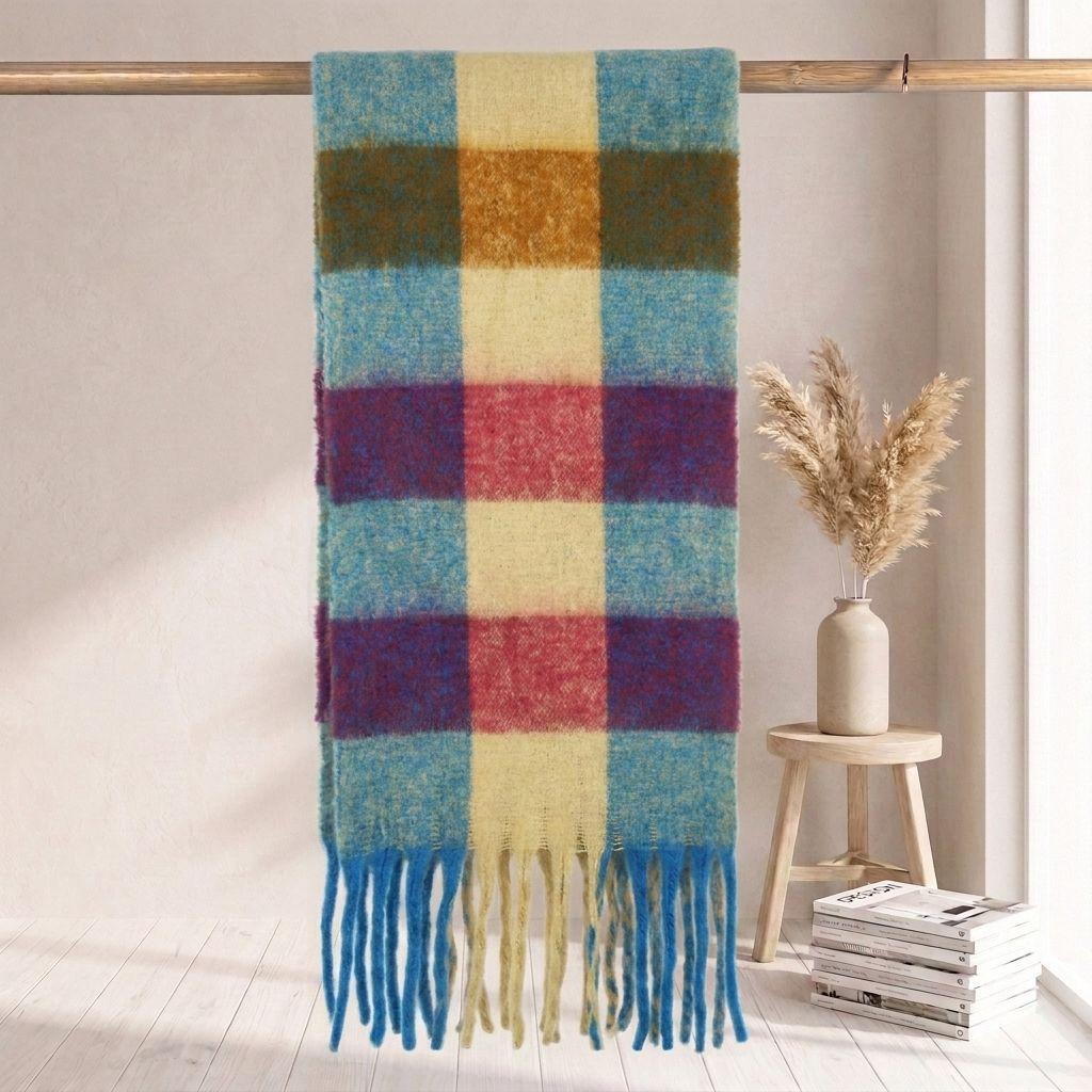 | Imitation mohair plaid scarf | Autumn and winter warm AC grid | Support LOGO customization
