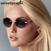 Small Frame Oval Rimless Sunglasses Women  Luxury Brand Vintage Frameless Punk Sun Glasses For Ladies Trendy Outdoor Shades
