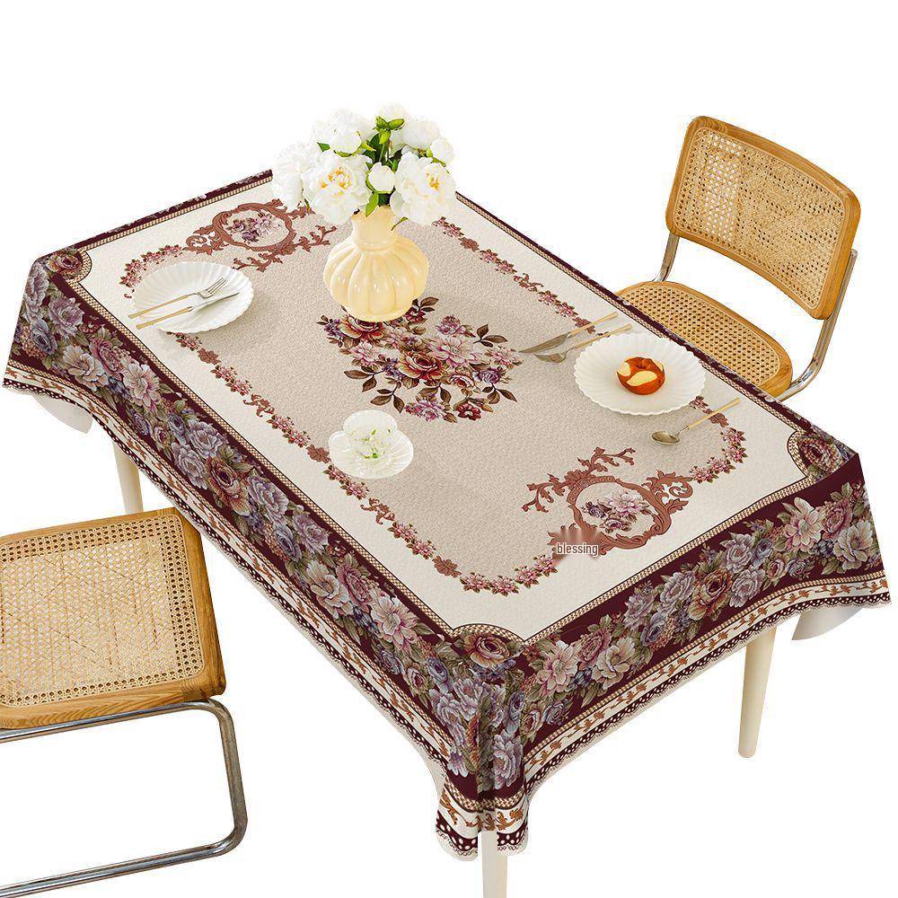 Central Asian Russian PVC Dining Tablecloth, Oil & Scald-Proof, Wash-Free, for Rectangular Tables.
