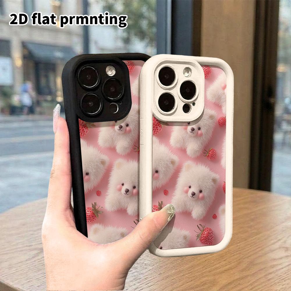 Phone Case: 2D Flat, Fits iPhone 18, 17, 16, 15, 14, 13, 12Pro Protective Case, Strawberry Little White Bear, Perfect Christmas and Halloween Holiday