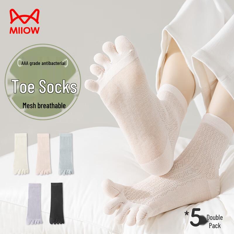 Miiow Women s Breathable Mesh Five-Toe Mid-Calf Socks (5 Pairs) One Size