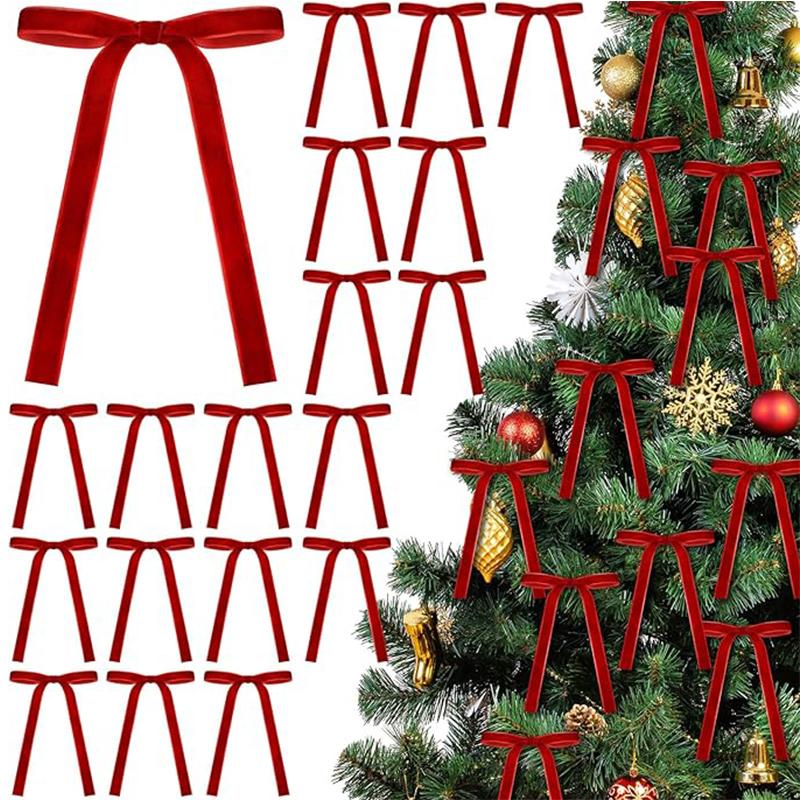 5/10Pcs 18cm Velvet Bow Christmas Tree Ornament Vintage Velvet Ribbon Bow for Home Party New Year Gift DIY Wreath Decoration