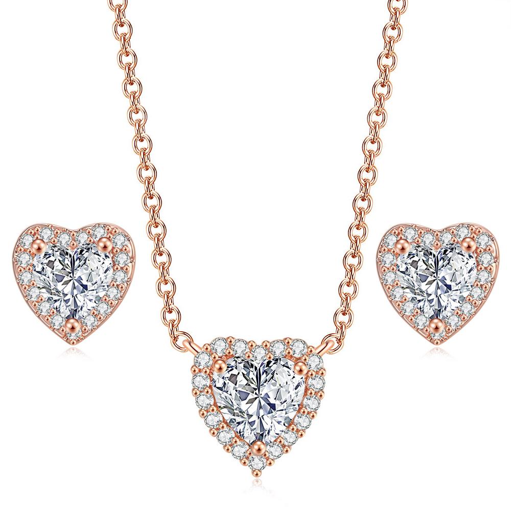 Heart Jewelry Sets for Women Crystal Necklace Earrings Korean Style Gold Color Fashion Cute Moissanite Wedding Accessories S551