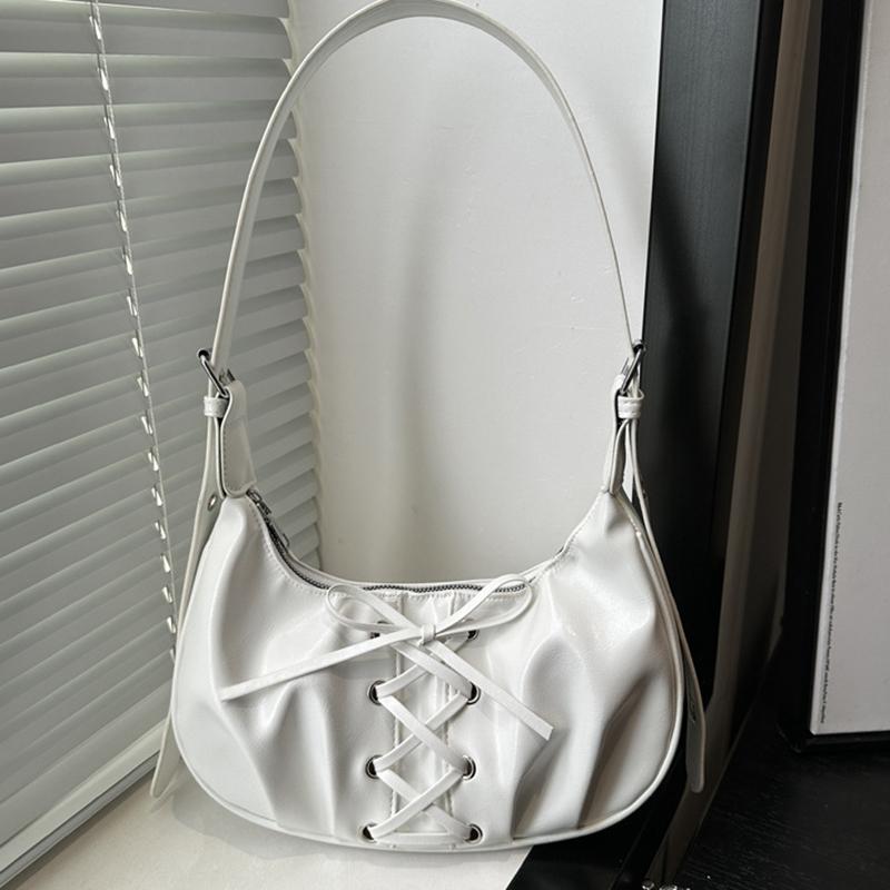 Hot Y2K Solid Color Underarm Hobo Bags for Women Casual Style PU Leather Design Ladies Bow Handbag Adjustable Strap Shoulder Crossbody Bag