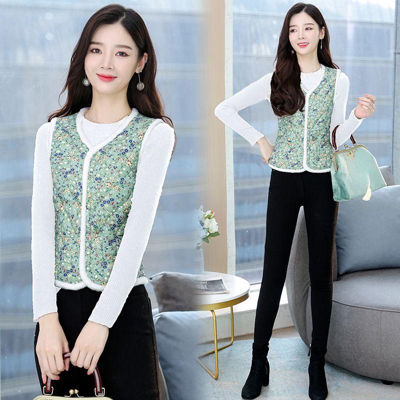 Winter Versatile Floral Print Cotton Vest for Women Warm Clothes