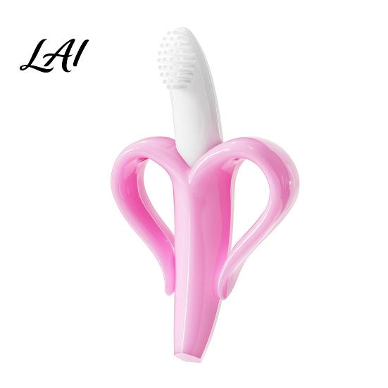 Baby Grasping Toys Banana Silicone Teether Toothbrush Chew Toy with Raised Particles Food-Grade Gum Massaging Teethers BPA-Free Oral Care