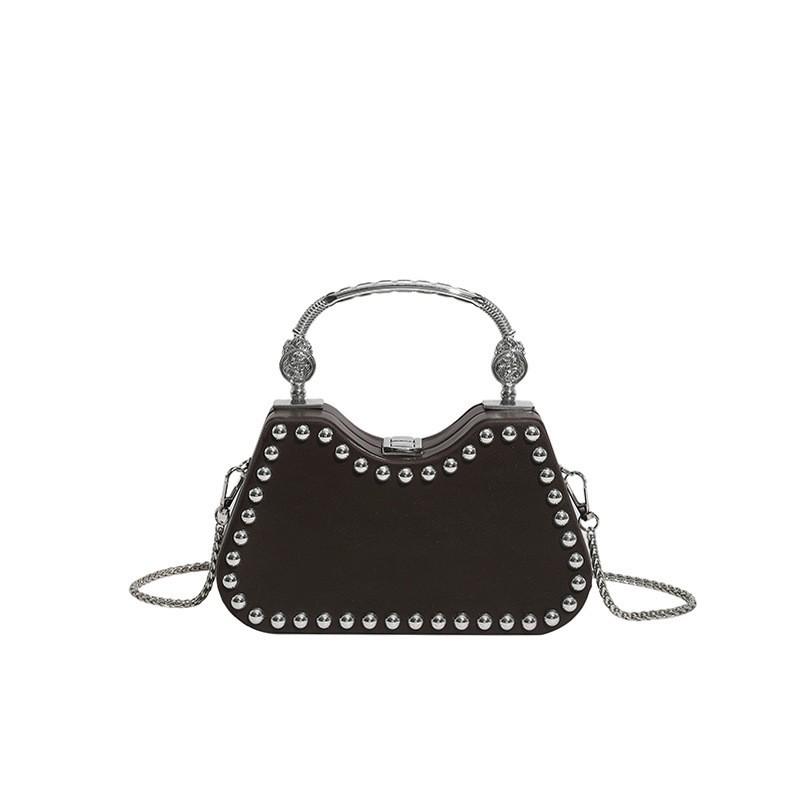Niche Design Box Bag Women's Rivet Inlaid Retro Handbag Temperament High-end Dinner