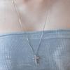 (92.5 Silver) Cubic Cross Pendant Long Necklace Nz2484