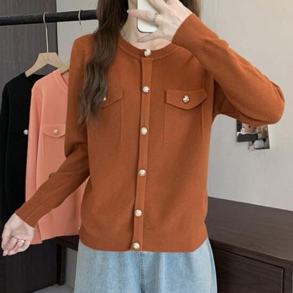 Navava Women Vintage Daily Round Neck Long Sleeve Knit Cardigan Nk2454