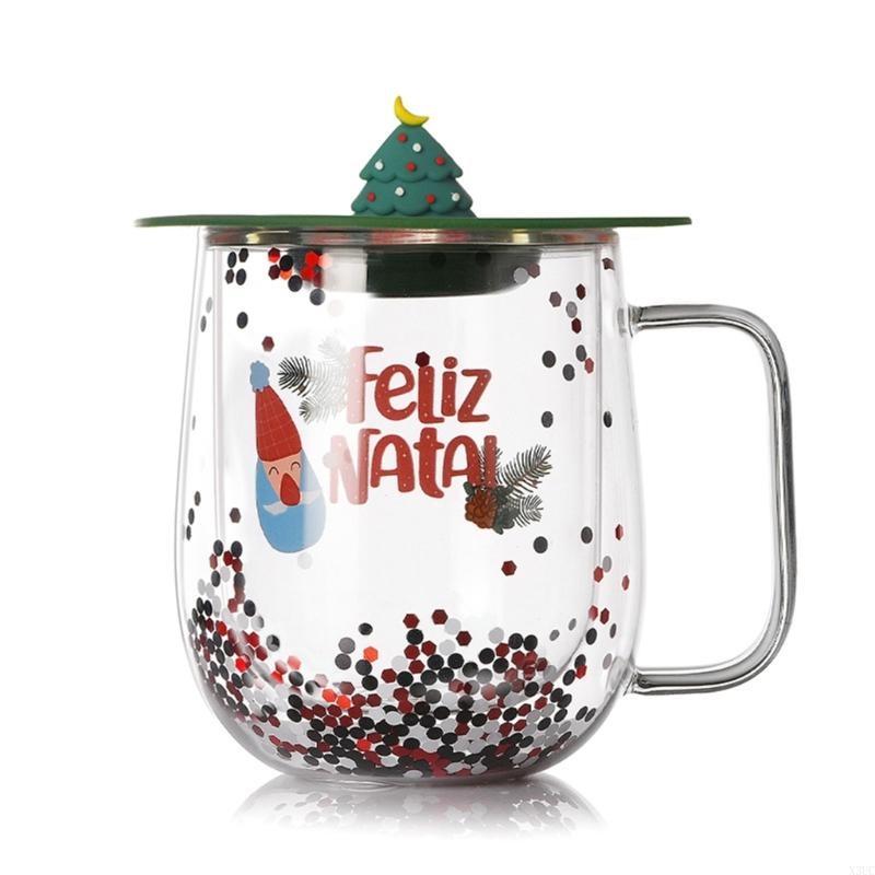 Double Wall Insulated Christmas Glass Mug Christmas Celebration Heatproof Glass Cup with Double Insulation Features X3UC зелёный