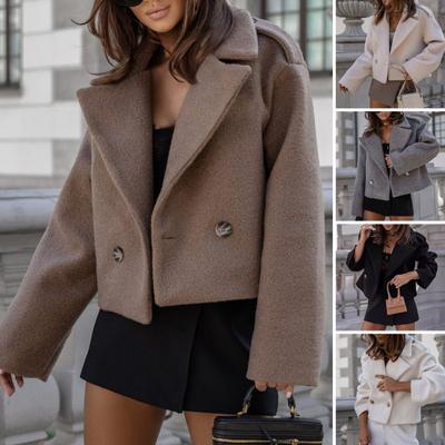 Herbst-Winter-Damenjacke mit Umlegekragen im englischen Stil, winddicht, einreihig, einfarbig, Knopfverschluss, Pendlermantel für den Alltag
