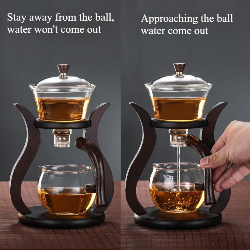 Semi Automatic Tea Set, Glass Lazy Kung Fu Tea Cup Set, Living Room Tea Making Artifact, Household Magnetic Suction Tea Pot, Chinese Style