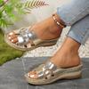 Fashion Gold Silver Wedge Heel Slippers for Women Summer 2025 Comfort Non Slip Beach Shoes Woman Fashion Weaving Platform Slides Sandals