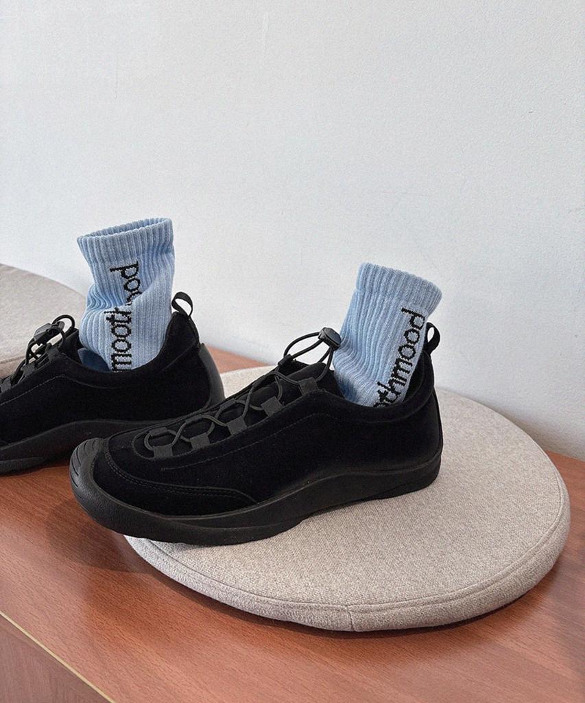 Moodnple Slogan Asymmetrical Sneakers Tightening Strap Unique Material 2 Colors