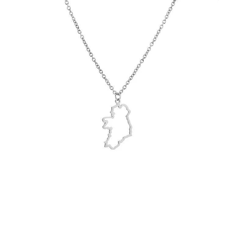 Stainless Steel Europe Ireland Map Necklace Pendant - Niche Design Clavicle Chain