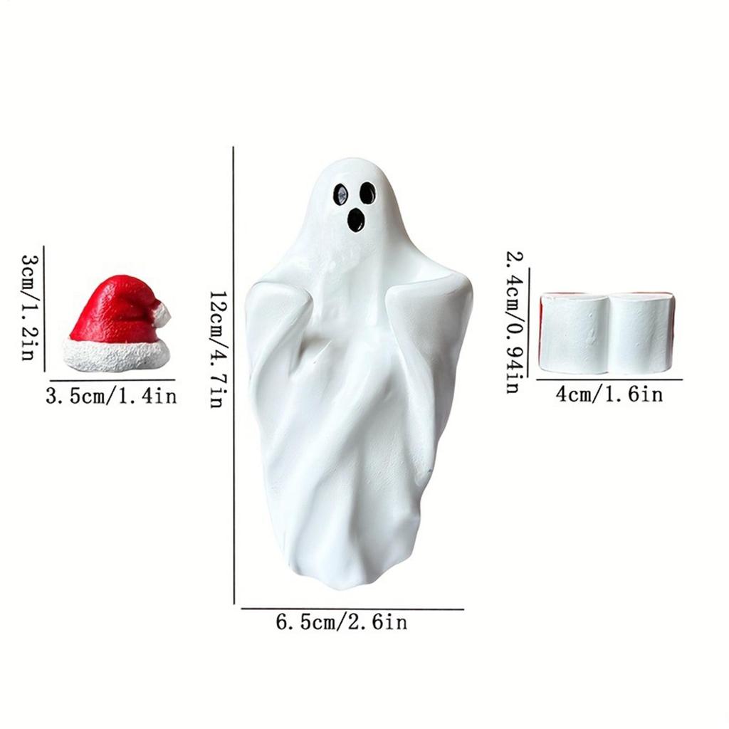 Halloween Reading Ghost Decorative Ornament Resin Statue With Christmas Hat Tabletop Decor Sitting Ghost Figurine Reading A Book
