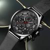 Fashion Business Men's Stainless Steel Mesh Strap Quartz Watch Fake Three Eyes With Date Watch