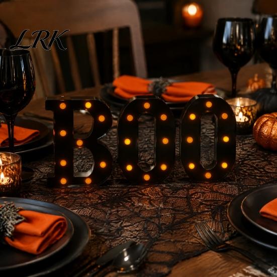 Light Up Letters 3 Pcs Halloween Boo with LED Light, Indoor Marquee Durable Plastic Letter Lights BOO Sign for Home Kitchen Fireplace Party