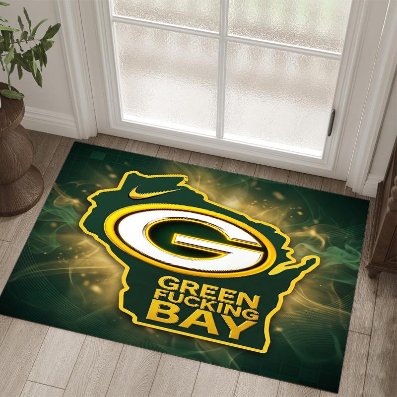 Green Bay Packers Design Crystal Velvet Carpet Cozy Non?Slip Printed Rug For Bedroom Living Room Entrance