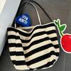 Contrast Color Stripe Canvas Handbag Korean Style Thin Straps Tote Bag  Girls