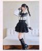 Jundakara Gothic Lolita Ribbon Lace Top and Bottom Cute and Long Sleeve Blouse and Gothic Subculture Cosplay Home Size M Set, Dreamy, Skirt, Women's,