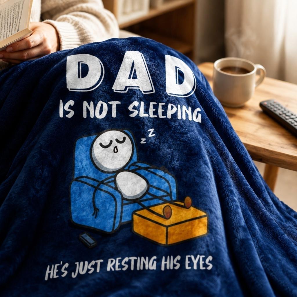 Flannel Blanket with Dad Is Not Sleeping He Is Just Resting His Eyes Print Soft Cozy Material for Sofa or Bed Use Gift for Father