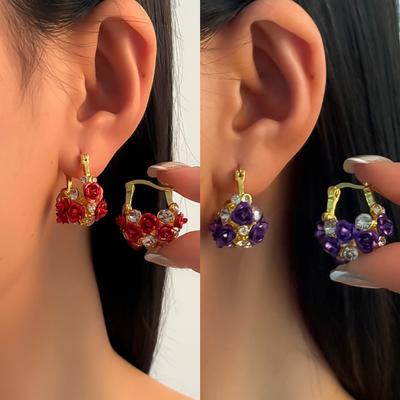 Rose Diamond U-shaped Ear Buckle Fashionable Flower Design Light Luxury Niche High-end Earrings