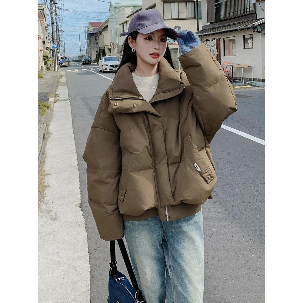 

Зимняя стеганая куртка женская короткая и маленькая, с чувством дизайна, стеганая куртка свободного кроя, толстая XS кофейный