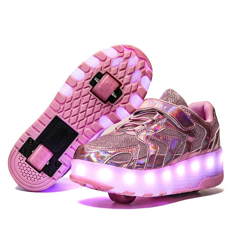 New Children's Single-wheel Runaway Shoes Double-wheel Luminous Shoes USB Charging Light Shoes LED Various Light Modes
