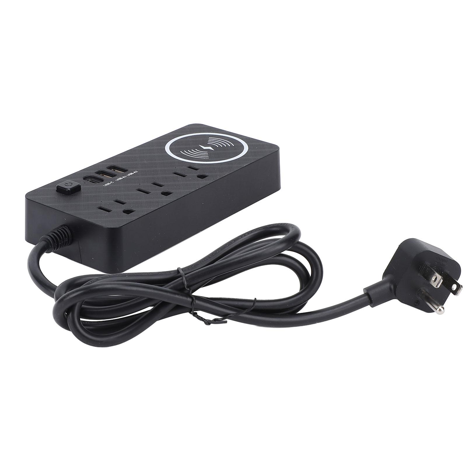 

Подовжувач 7 в 1 3 розетки змінного струму 3 USB-порти 1 бездротова зарядка Розумний подовжувач з кабелем 110 см US Plug