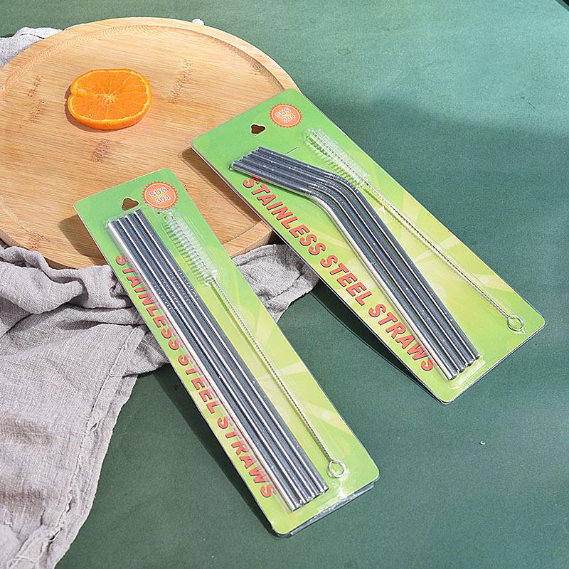 304 Stainless Steel Straw Set: 4 Straight, 1 Bent, Food Grade, Metal for Dining Straight straw set