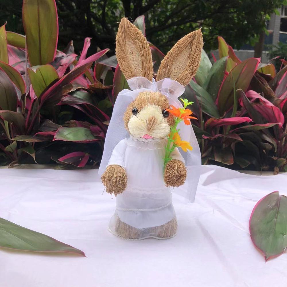 High-25cm Straw Rabbits DIY Landscape Rabbit Statue New Garden Statues  Home