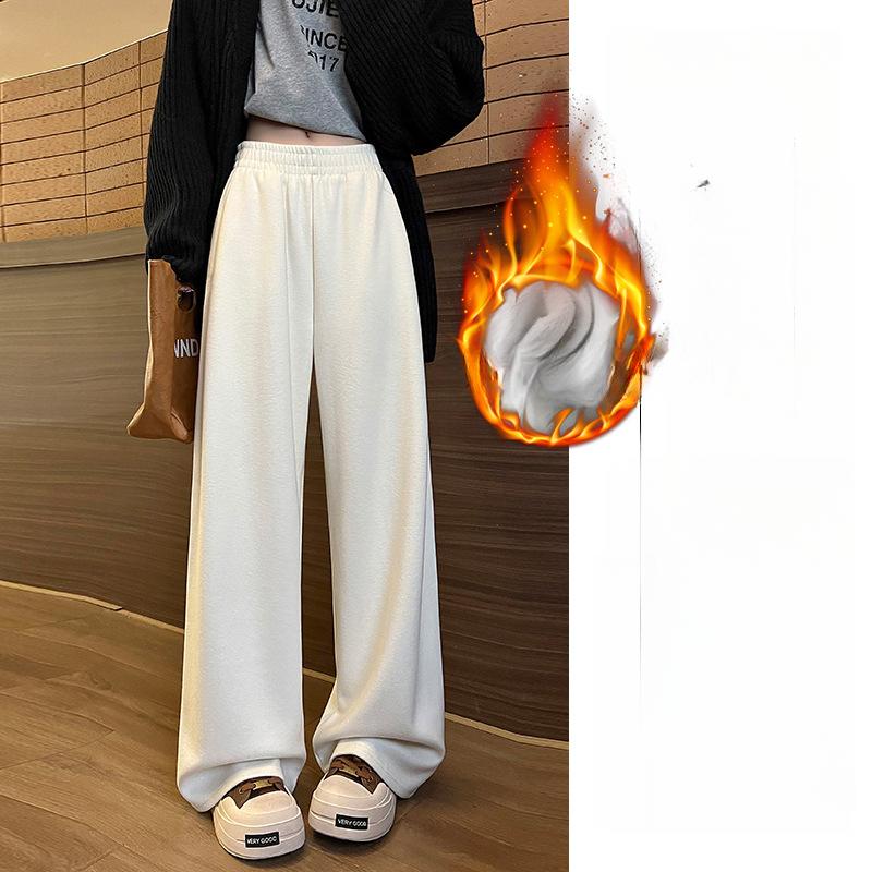 Pantaloni largi simpli de toamnă și iarnă din catifea, cu talie înaltă, drapați, largi, simpli, groși, cu picior lat