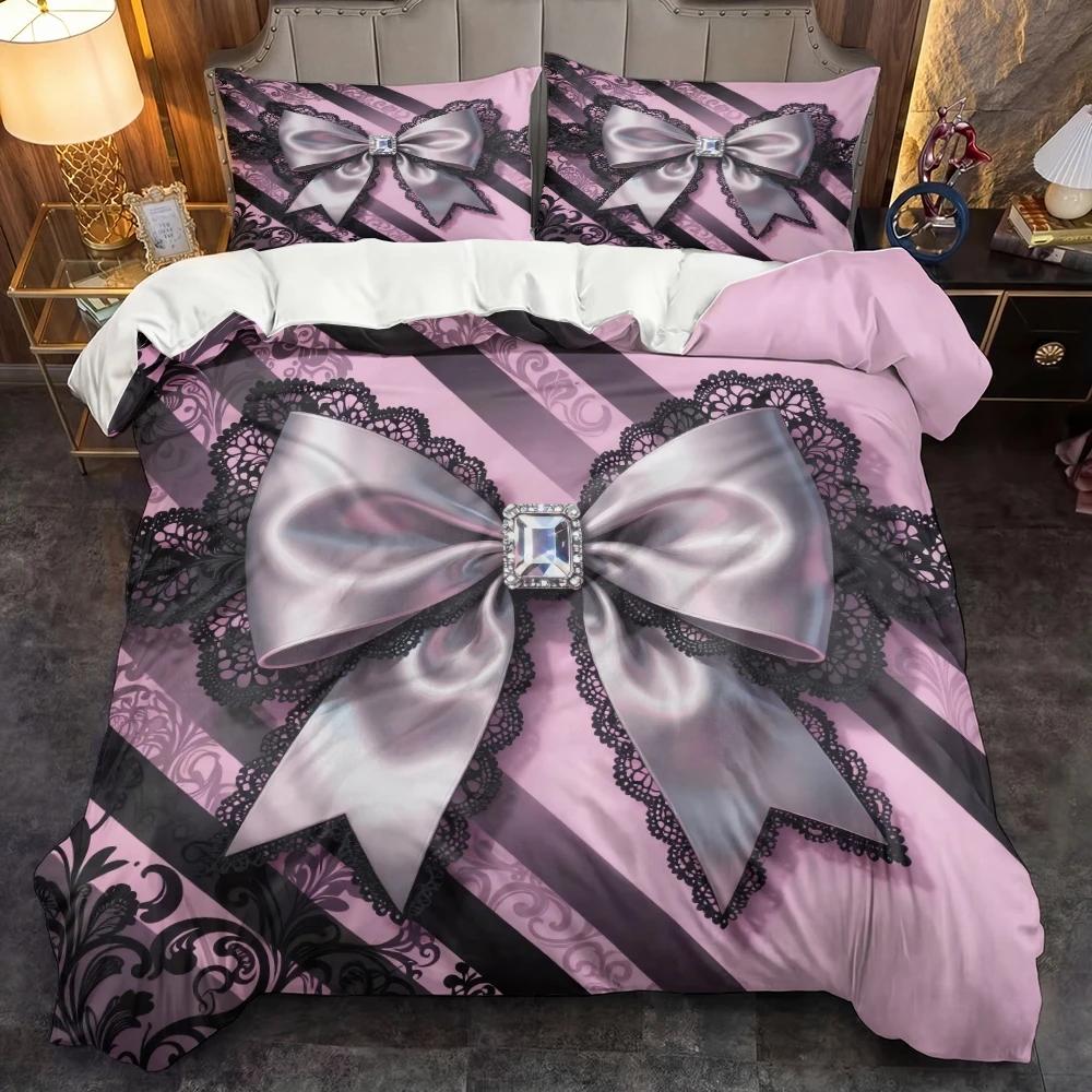 

3 Piece Set Butterfly Knot Romantic Valentine s Day Print Quilt Set,Including 1 Duvet Cover and 2 Pillowcases(excluding Padding) 135cmX200cm