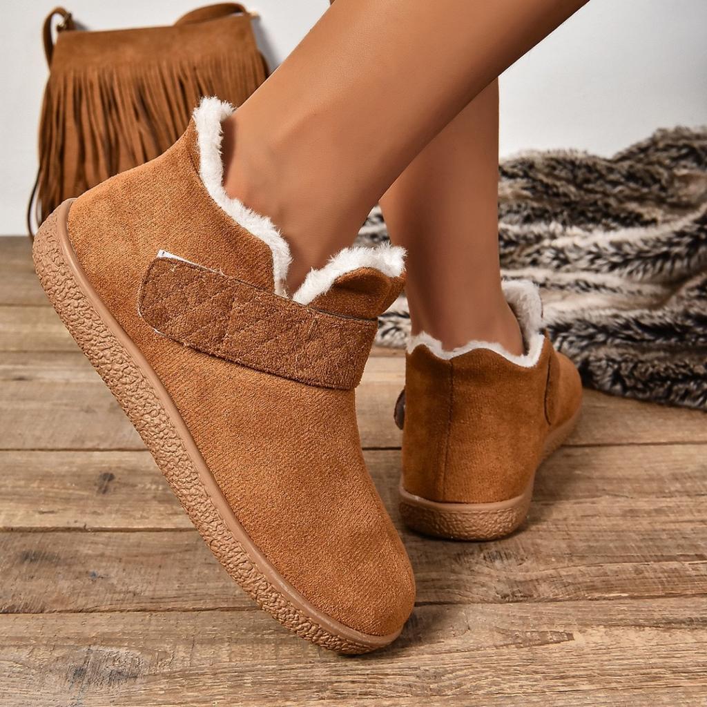 Large Size Flat-bottomed Warm and Velvet Snow Boots, New Solid Color Round Head Cotton Shoes