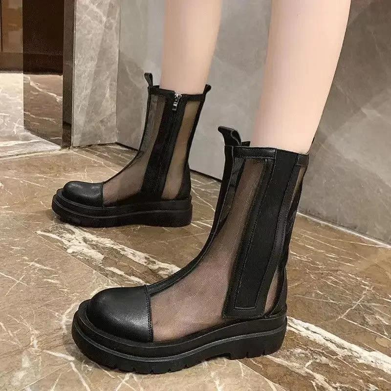 Fashion Booties Black Breathable Elegant With Medium Heels Women's Ankle Boots New In Pu Designer Luxury Hot Boot Y2k Female Short Shoes