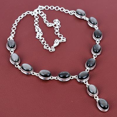 Silver Sheen Obsidian Necklace 925 Sterling Silver Necklace Adjustable Chain Necklace Handmade Gemstone Necklace Gift for Her Unique Jewelry