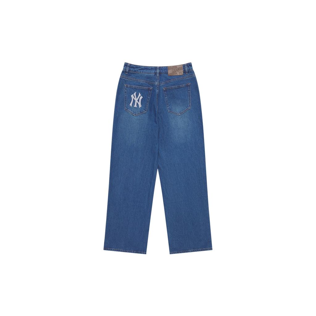 MLB Klassische Minimalistische Kette Bestickt Amerikanisches Logo Einfarbig Weites Bein Lange Jeans Damen Jeans Indigo 3FDPB1044-50INS