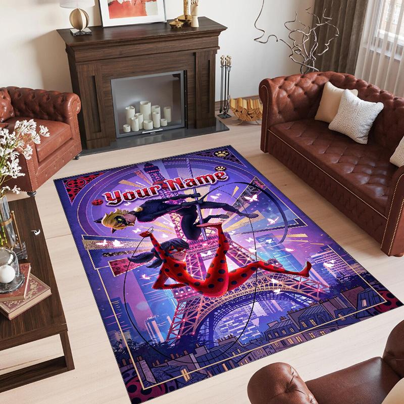 Personalized Crystal Velvet Carpet Custom Name Text,Miraculous Ladybug Anti Slip Area Rug For Home Decoration