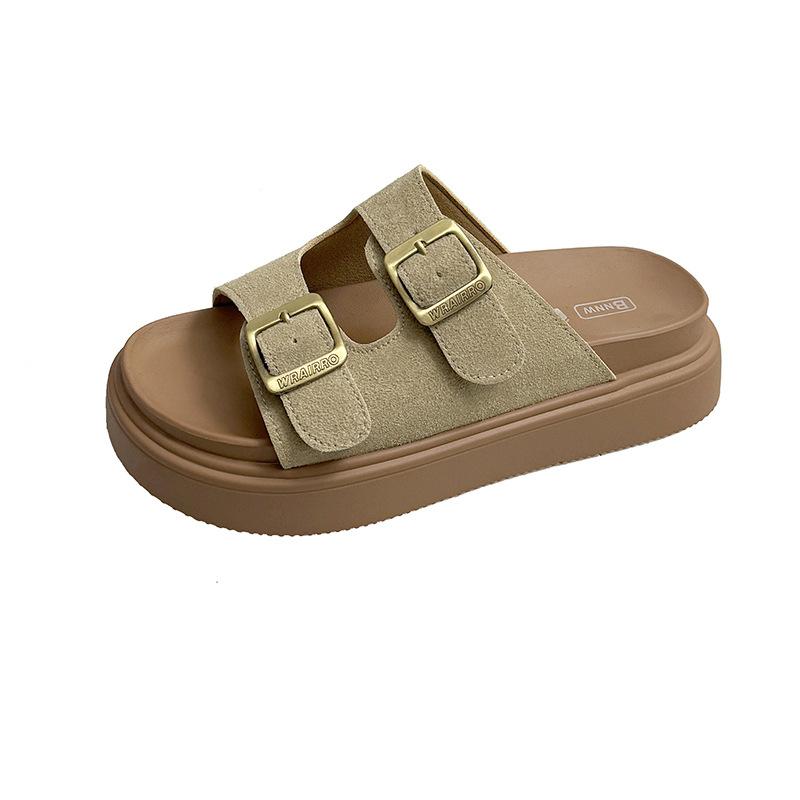 Thick bottom with skirt, cool slippers for women's summer wear 2025 new fashion Birkenstock super fire, stepping on shit, beach one-word drag