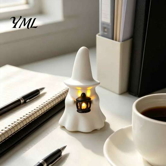 Seasonal Home Ornament Halloween Glowing Ghost Figurine, LED Light Up Ghost, Farmhouse Tabletop Decor Rustic Autumn Accents for Tiered Tray
